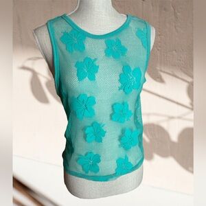 🆕Turquoise Hibiscus Mesh Bathing suit Coverup Tank Top Sz Xl NWT 🏝️🏖️